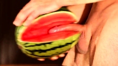 Muscular Stud Fucks and Cums on Watermelon