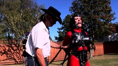 masked bdsm public outdoor exhibitionist cumshot