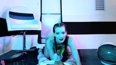 Amateur brunette cum drinking in hot pov