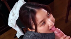 pretty japanese gives handjob and blowjob