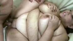 Hot brunette with big boobs gives hot blowjob