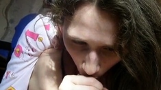 Deep-Throating Amateur Brunette Babe Blowjob