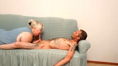 wife watches as neighbor gives deep blowjob and swallows