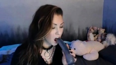Webcam Girl Plays with Dildo Deep in Her Throat