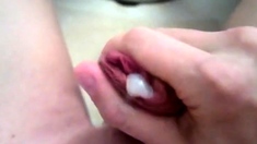 Shaved cock POV handjob until cum