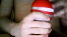 Bi 18 yr old stroking his virgin cock with my new Tenga cup.