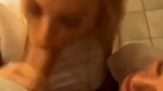 Double Blowjob In Restroom